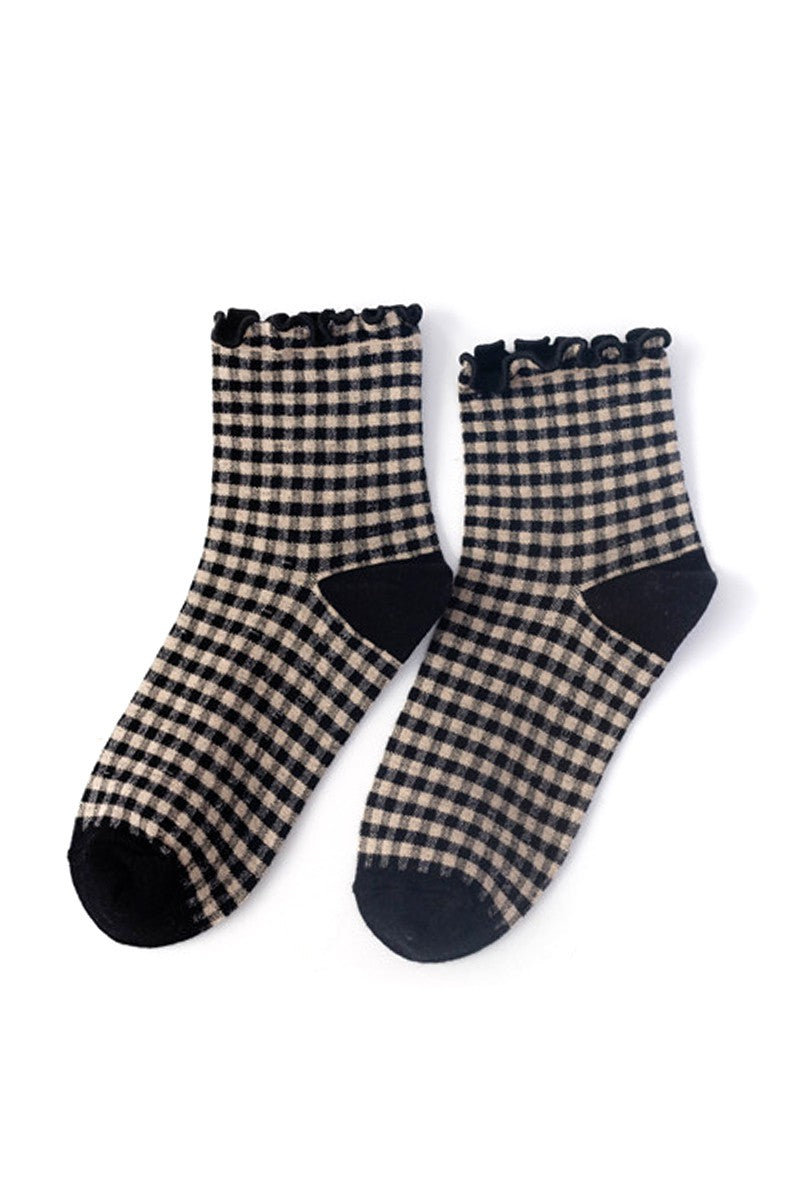 Lettuce Edge Plaid/Gingham (Black) Ankle Socks S/M