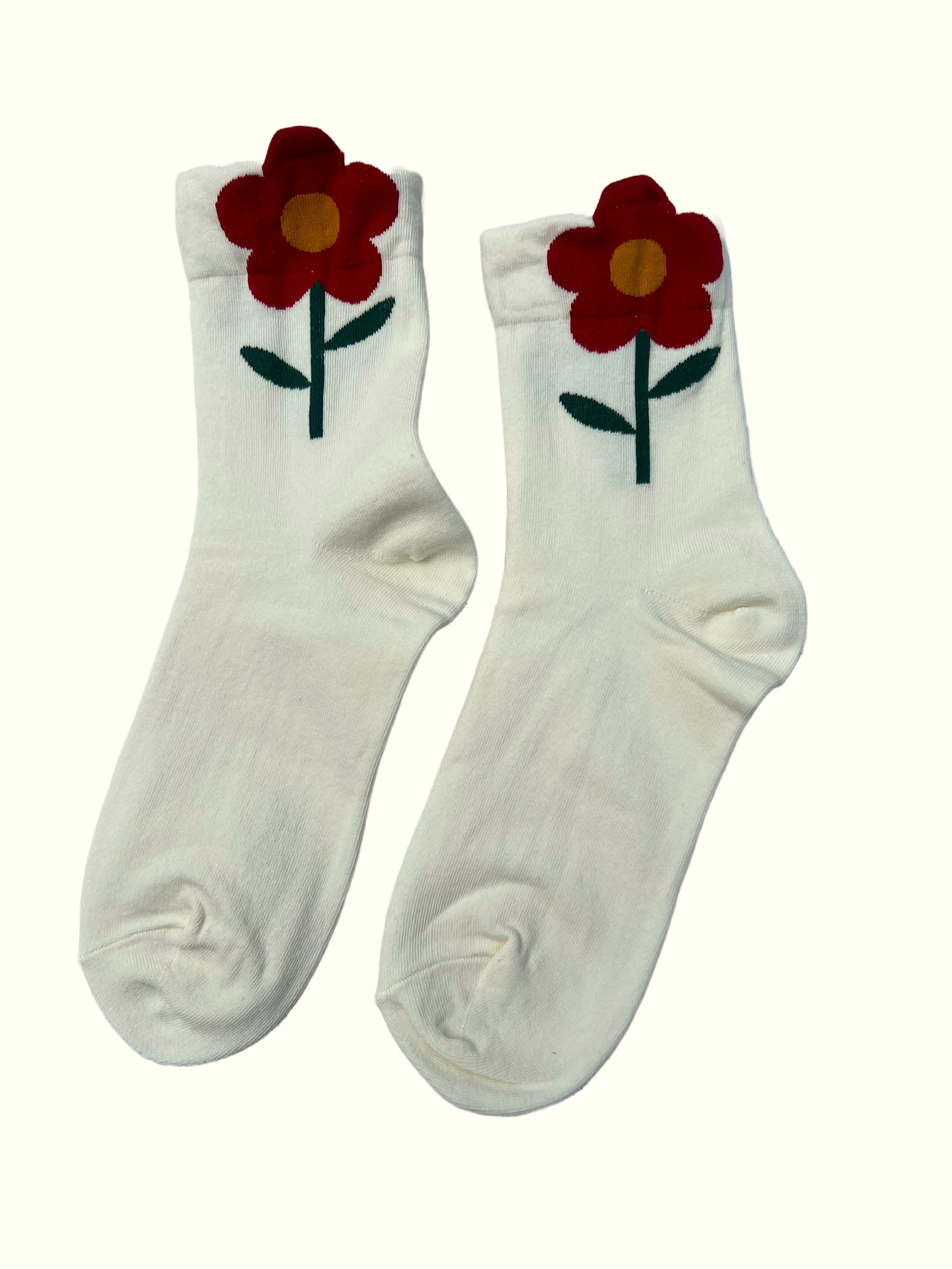 Big Flower (Cream) Women's Crew Sock