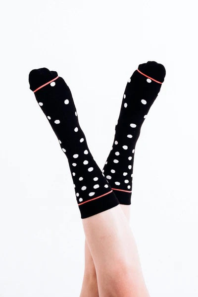 Snowfall, White Dots On Black Women's Crew Socks