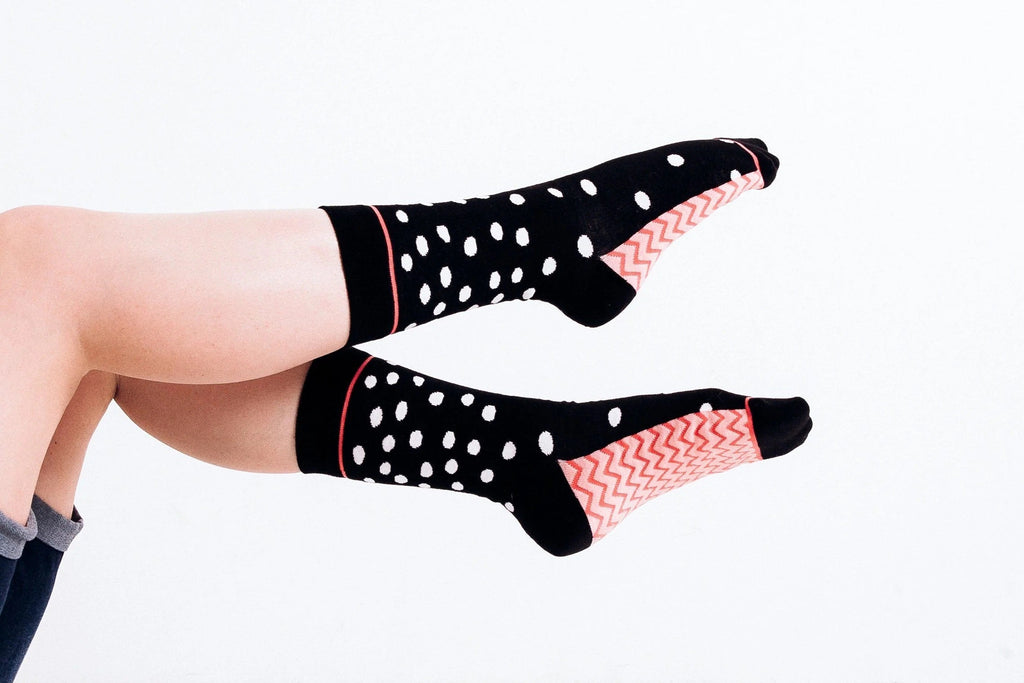 Snowfall, White Dots On Black Women's Crew Socks