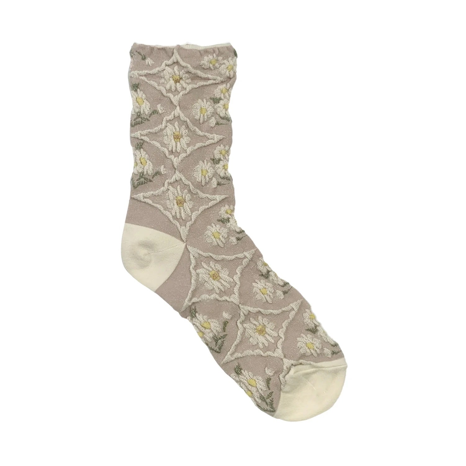 Mori Diamond Fleur (Beige) Women's Crew Sock